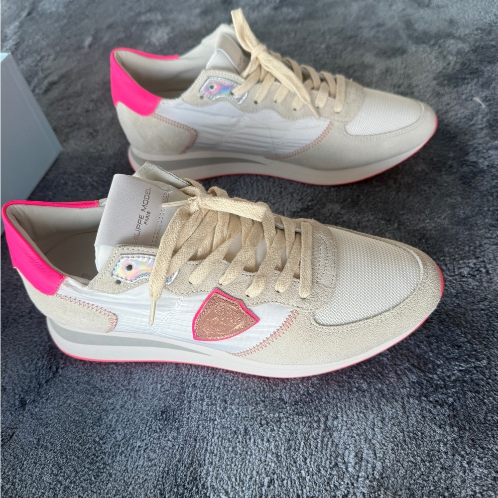 Philippe Model Cream and Pink Sneakers